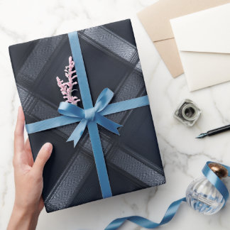 Elegant Silver Navy Luxe Grid Steel Plaid Pattern Wrapping Paper