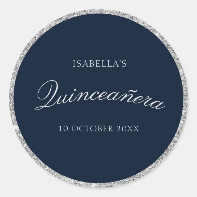 Elegant silver & navy Quinceanera sticker (Front)