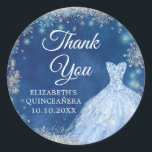Elegant Silver Navy Snowflake Christmas 15 Anos Classic Round Sticker<br><div class="desc">Elegant Silver Navy Snowflake Christmas 15 Anos Thank You Sticker</div>