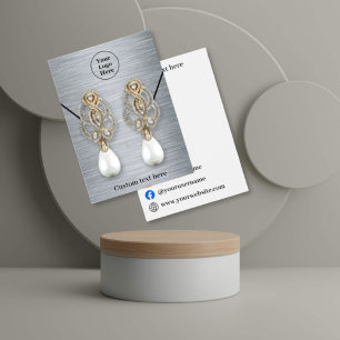 Elegant silver necklace earrings Display Card