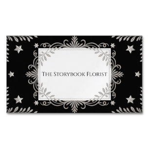 Elegant Silver Ornate Star & Leaf Black Celestial Magnetic Business Card