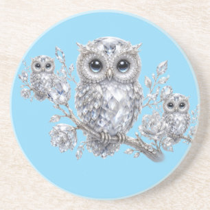 Elegant Silver Owl Botanical Magic Night Deco Coaster