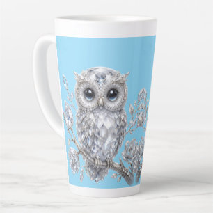 Elegant Silver Owl Botanical Magic Night Deco Latte Mug