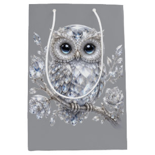 Elegant Silver Owl Botanical Magic Night Deco Medium Gift Bag