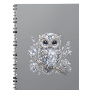 Elegant Silver Owl Botanical Magic Night Deco Notebook