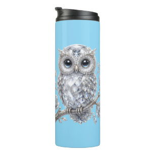 Elegant Silver Owl Botanical Magic Night Deco Thermal Tumbler