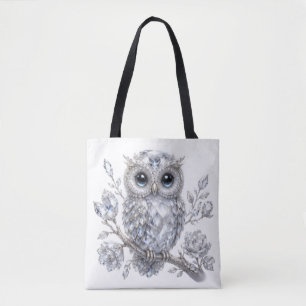 Elegant Silver Owl Botanical Magic Night Decor Tote Bag