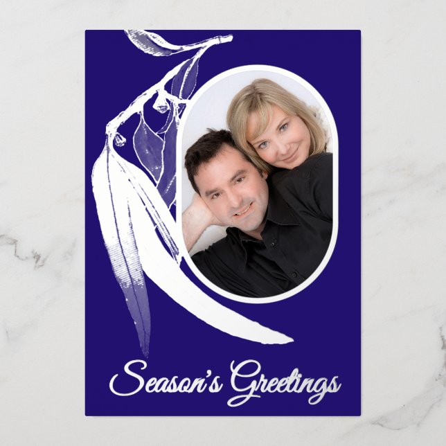 Elegant Silver Photo Botanic Watercolor Christmas (Front)