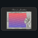 Elegant Silver Photo Frame Personalised Wedding  Magnet<br><div class="desc">Elegant silver frame with a bow save the date announcement or wedding favour 4x6 refrigerator magnet. Ready for your special photo. Fill in your information in the template. Make more changes to text and font size, style, and colour. Add your photo by clicking on Change and upload your picture. Click...</div>