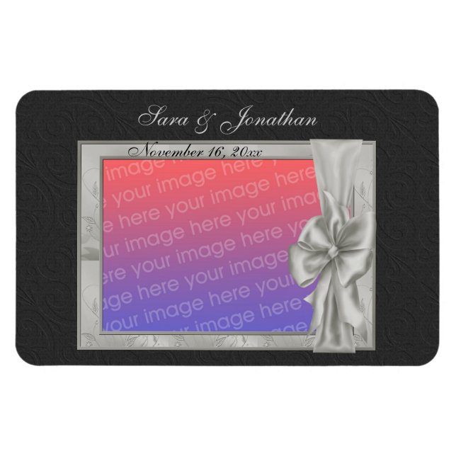 Elegant Silver Photo Frame Personalised Wedding  Magnet (Horizontal)