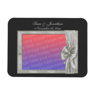 Elegant Silver Photo Frame Personalized Wedding  Magnet