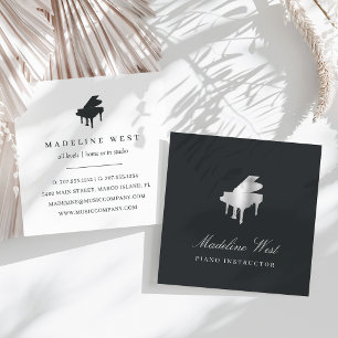 Elegant Silver Piano Instructor Music Teacher Square Business Card