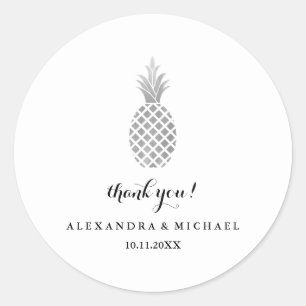 Elegant Silver Pineapple Wedding Thank You Classic Round Sticker