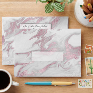 Elegant Silver Pink and White Marble Envelope
