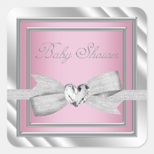 Elegant Silver Pink Baby Shower Stickers