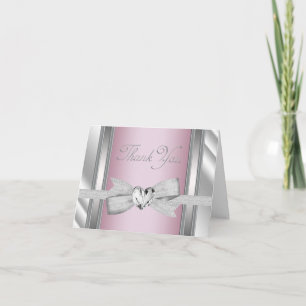Elegant Silver Pink Baby Thank You Cards