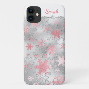 Elegant Silver Pink Christmas Snowflake Pattern Case-Mate iPhone Case