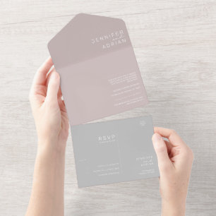 Elegant Silver Pink Minimal Modern Seal and Send All In One Invitation