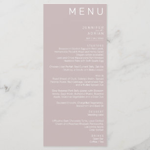 Elegant Silver Pink Minimal Modern Wedding Dinner Menu