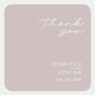Elegant Silver Pink Minimal Thank You Wedding  Square Sticker