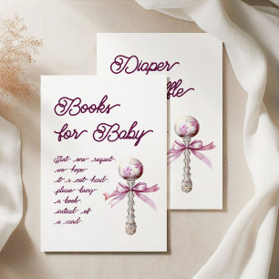 Elegant Silver Pink Rattle Bow Books For Baby Enclosure Card