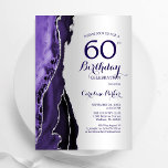Elegant Silver Purple Agate 60th Birthday Invitation<br><div class="desc">Purple and silver agate 60th birthday party invitation. Elegant modern design featuring watercolor agate marble geode background,  faux glitter silver and typography script font. Trendy invite card perfect for a stylish women's bday celebration. Printed Zazzle invitations or instant download digital printable template.</div>