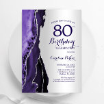 Elegant Silver Purple Agate 80th Birthday Invitation<br><div class="desc">Purple and silver agate 80th birthday party invitation. Elegant modern design featuring watercolor agate marble geode background,  faux glitter silver and typography script font. Trendy invite card perfect for a stylish women's bday celebration. Printed Zazzle invitations or instant download digital printable template.</div>