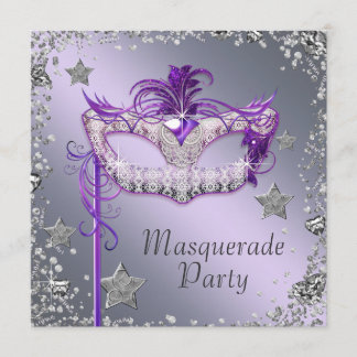 Elegant Silver Purple Masquerade Party Invitation