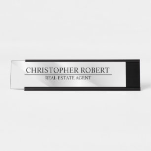 Elegant Silver Real Estate Desk Name Plate