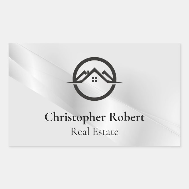 Elegant Silver Real Estate Rectangular Sticker (Front)