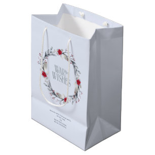 Elegant Silver Red Wreath Festive Medium Gift Bag
