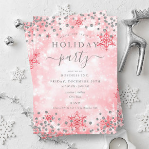 Elegant Silver Red Xmas Winter Company Holiday  Invitation