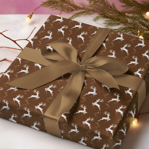 Elegant Silver Reindeer Brown Christmas Holiday Wrapping Paper