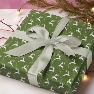 Elegant Silver Reindeer Green Christmas Holiday Wrapping Paper