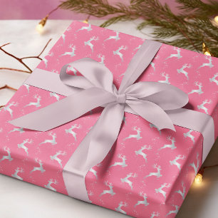Elegant Silver Reindeer Pink Christmas Holiday Wrapping Paper