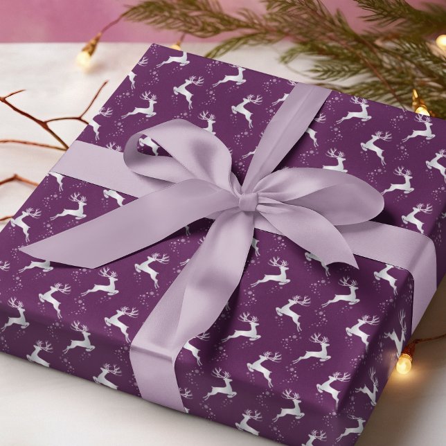 Elegant Silver Reindeer Purple Christmas Holiday Wrapping Paper (Creator Uploaded)