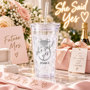 Elegant Silver Ring She Said Yes Engagement Acrylic Tumbler