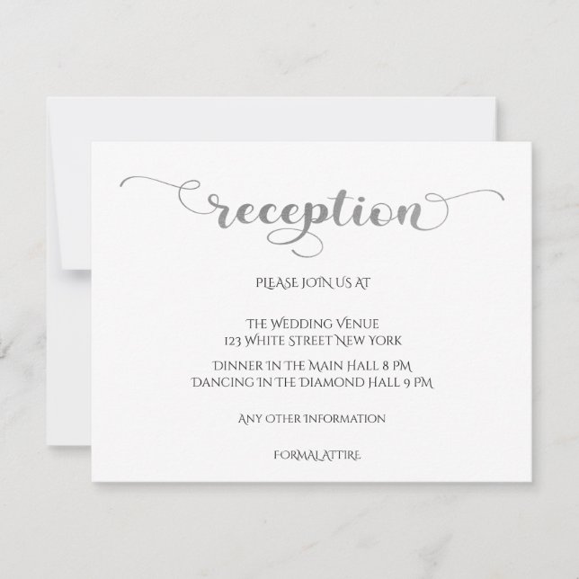 Elegant Silver Romantic Wedding Reception Card (Front)