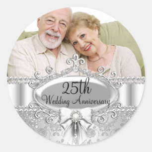Elegant Silver Rose Photo 25th Anniversary Sticker