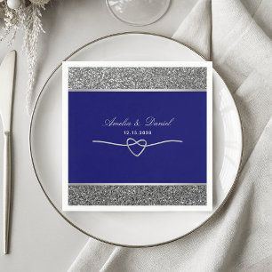 Elegant Silver Royal Blue Wedding Napkins