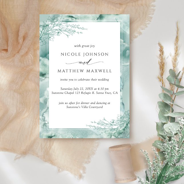Elegant Silver Sage Watercolor Botanical Wedding Invitation (Creator Uploaded)