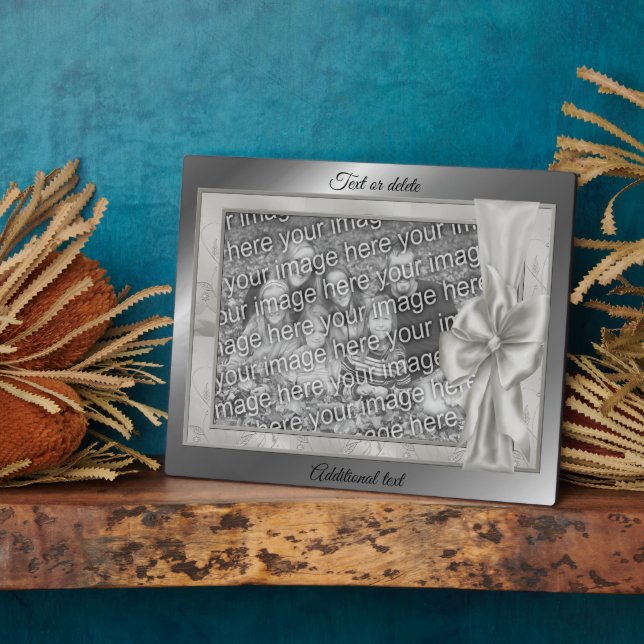 Elegant Silver Satin Bow Create Your Own Photo  Plaque (Side)