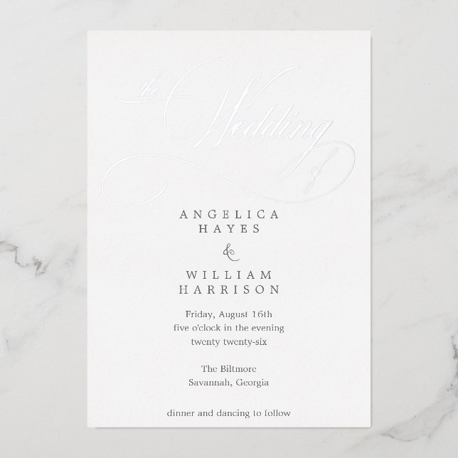 ELEGANT SILVER SCRIPT WEDDING INVITATION | MINIMAL (Front)