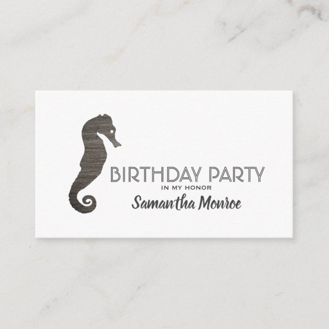 Elegant Silver Seahorse, Birthday Party Ticket Enclosure Card (Front)