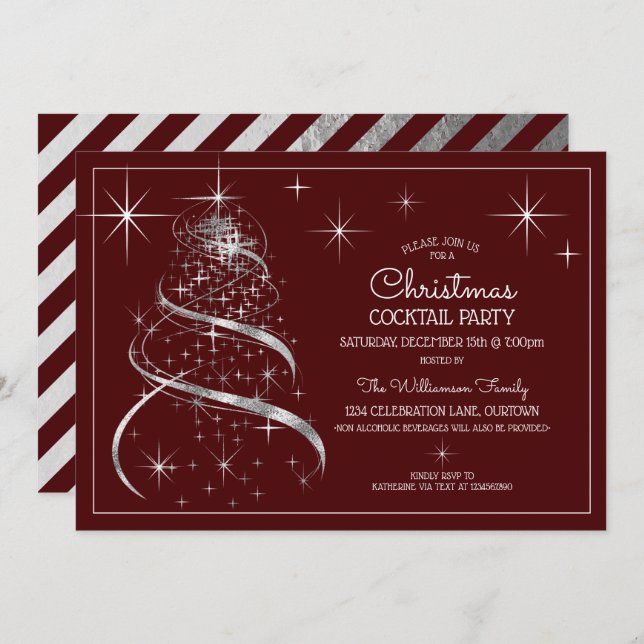 Elegant Silver Shimmer Christmas Cocktail Party Invitation (Front/Back)
