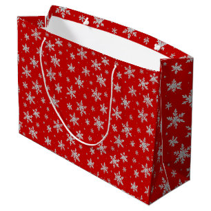 Elegant Silver Snowflake Winter Holiday Large Gift Bag
