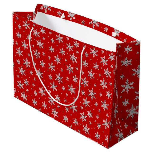 Elegant Silver Snowflake | Winter Holiday  Large Gift Bag (Back Angled)