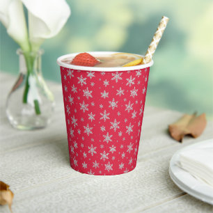 Elegant Silver Snowflake Winter Holiday Paper Cups