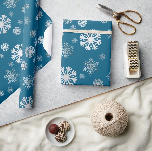 Elegant silver snowflakes ocean Wrapping Paper (Crafts)