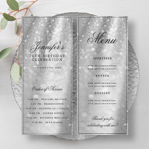 Elegant Silver Sparkle 16th Birthday Program Menu Invitation